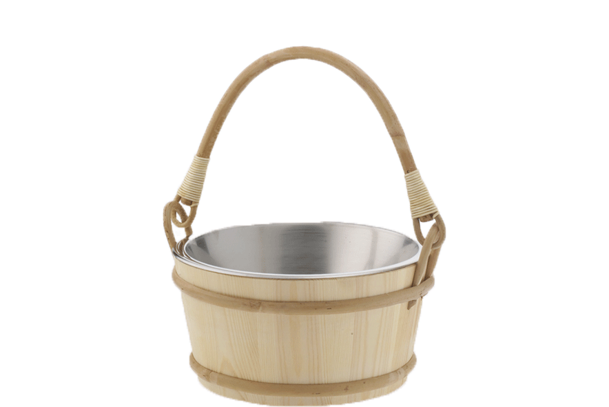 Finnleo Sauna Wood Bucket with Rattan Handle